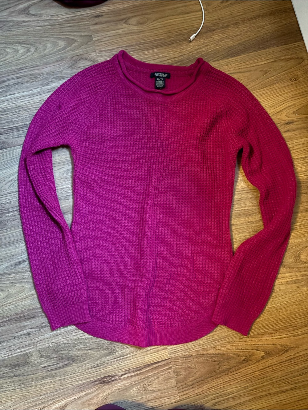 Revamped Fuchsia Waffle-Knit Crewneck Sweater